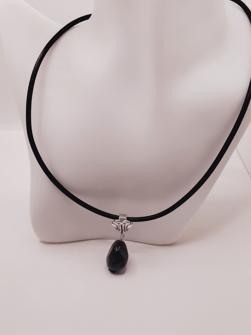 Sterling Silver and Amethyst Drop Pendant Necklace on Leather Cord -EUC